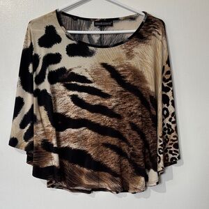 Frank Lyman Design Black and Brown Animal Print Blouse PTP 17in